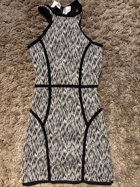 Parker Black and White Patterned Halter Mini Dress